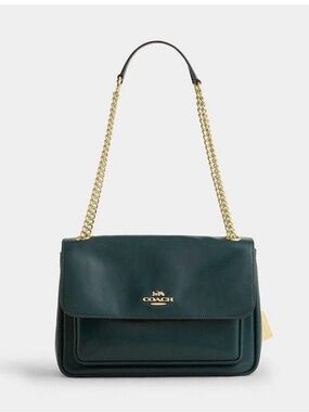 Coach Elodie Leather Shoulder Bag in Dark Teal Green Gold Chain - NWT-CCF09